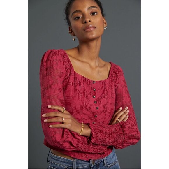 Anthropologie Tops - Anthropologie Romantic Puff-Sleeved Blouse Raspberry XS